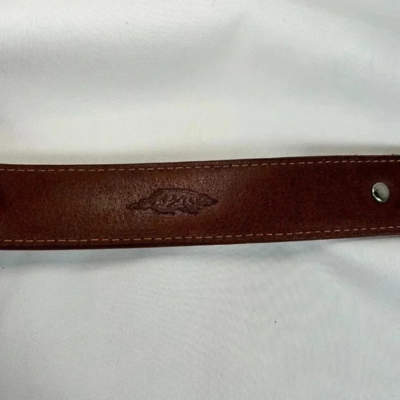 Badger Brown Leather Braided Moose Detail Removable Buckle Belt 46.5” Long - Picture 4 of 10